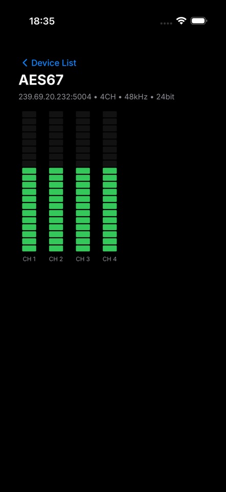 AES67 Live Level Metering